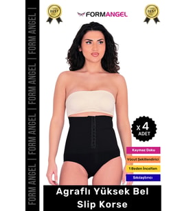 #Korse Vücut Şekillendiren Toparlayıcı Kaymaz Agraflı Yüksek Bel Slip Kadın Külot Korse - 4 Adet (Siyah)