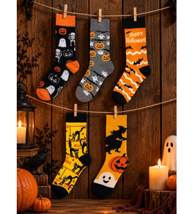 5'li Halloween Çorap Seti Cadılar Bayramı Hediye Cadı Kedi Hayalet Balkabağı Desenli Çorap