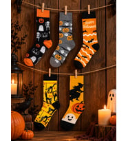 5'li Halloween Çorap Seti Cadılar Bayramı Hediye Cadı Kedi Hayalet Balkabağı Desenli Çorap