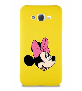 Samsung Galaxy J7 Core Soft Premier Kapak Minnie Mouse-A Tasarımlı Silikon Kılıf - Sarı (Şeffaf)