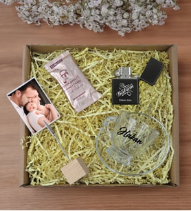 BK Gift Kişiye Özel İsimli DTF Baba Temalı Cam Kahve Fincanı & Türk Kahvesi & Ahşap Fotoğraf Tutucu & Çakmak Hediye Seti-6, Babaya Hediye, Babalar Günü Hediyeleri