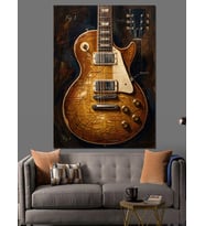 Vintage Gitar Ve Teknik Çizim Dekoratif Kanvas - Mdf Ahşap Tablo