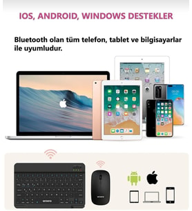 Tv,Tablet,Android ve İos Telefon+Bluetooth olan tüm Cihazlarla Uyumlu Kablosuz Klavye (MAUSE HEDİYELİ) (K.Siyah)