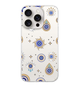 PrintiFy Apple  iPhone 15 Pro Max ile Uyumlu 1mm Slim Fit Nazar Boncuğu 5 Baskılı Şeffaf  Kılıf
