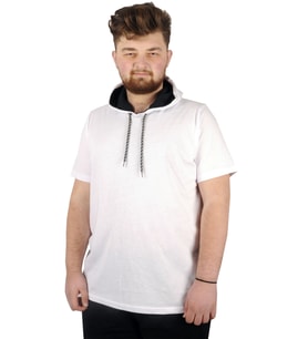 Mode XL Büyük Beden Oversize Tshirt Bisiklet Yaka Kapşon Basic 21115 Beyaz