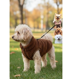 Fermuarlı kahverengi teddy peluş köpek ceketi