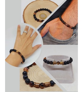 Siyah-Kahve Akik & Oniks Taşı 8mm Unisex Tasarım Bileklik Hawaii Model (4102)