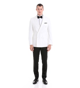 Hatemoğlu Beyaz Slim Fit Düz Sivri Yaka Klasik Kruvaze Smokin Damatlık