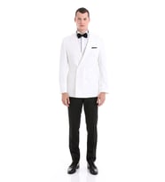 Hatemoğlu Beyaz Slim Fit Düz Sivri Yaka Klasik Kruvaze Smokin Damatlık