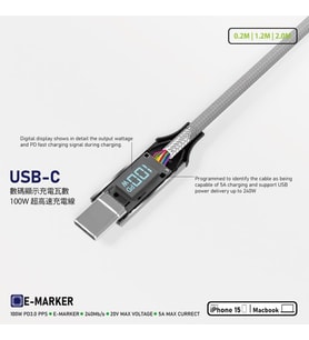 CL200 100W 5A Pd Şarj Kablosu 200 cm Led Güç Göstergeli Hızlı Şarj ve Data Kablosu 480MPS Type-C to Type-C PD 3.0 PPS