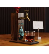 BK Gift Kişiye Özel Kabartma İsimli Tarihli Pirates Ship Tasarımlı Musluklu Ceviz Ahşap Şarap Standı-2, Viski Çeşmesi, Babaya Hediye, İçecek Dispenseri