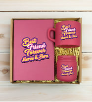 BK Gift Kişiye Özel İsimli DTF Best Friend Temalı Leylak Defter & Kahve Fincanı & Mum Hediye Seti-3, Arkadaşa Hediye, Doğum Günü Hediyesi