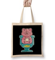 Funny Pig On Toilet Piggy Bank Potty Training Pun Bez Çanta Uzun Saplı