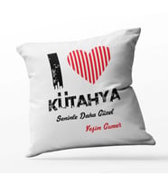 Kişiye Özel Kütahya Seninle Daha Güzel Tema Kare Saten Yastık (Beyaz)