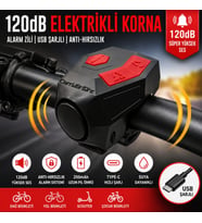 TriLine 120 dB USB Şarjlı Bisiklet Kornası Alarm Zili Anti Hırsızlık Elektrikli Korna Scooter