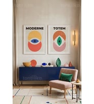 Geometrik ve Soyut Tasarım 2'li Ahşap Çerçeveli Tablo Seti