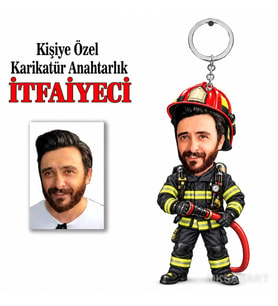 Kişiye Özel Kişiye İtfaiyeci Karikatür Anahtarlık Karikatürlü 8 cm MDF Anahtarlık - Kişiye İtfaiyeci Karikatür Anahtarlık Hediyesi Usta ve Teknik Meslek Hediyesi