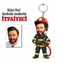 Kişiye Özel Kişiye İtfaiyeci Karikatür Anahtarlık Karikatürlü 8 cm MDF Anahtarlık - Kişiye İtfaiyeci Karikatür Anahtarlık Hediyesi Usta ve Teknik Meslek Hediyesi