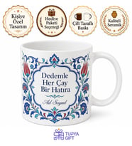 Dede Torun Çay Saati Geleneksel Çini Desenli Kupa Bardak Özel Tasarım Hediye