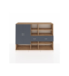 Hyperion Dolap 10 Raflı 2 Çekmeceli 2 Kapaklı 220x44x163 Çam-Antrasit