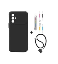 Spark 8 Pro Kılıf Siyah Silikon+kablo Koruyucu+boyun Askısı