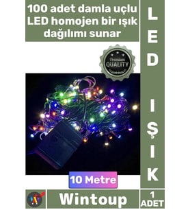 #Led Dekoratif Yılbaşı Animasyonlu Çok Renkli 10 Metre Damla Uçlu Şık RGB Işık Siyah Kablo 100 Led
