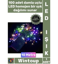 #Led Dekoratif Yılbaşı Animasyonlu Çok Renkli 10 Metre Damla Uçlu Şık RGB Işık Siyah Kablo 100 Led