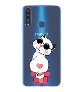 Samsung Galaxy A20s Uyumlu Kapak Cool Cat Tasarımlı Şeffaf Silikon Kılıf