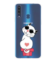 Samsung Galaxy A20s Uyumlu Kapak Cool Cat Tasarımlı Şeffaf Silikon Kılıf