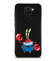 Xiaomi Redmi Note 9 Soft Premier Kapak Bay Yengeç Tasarımlı Silikon Kılıf - Siyah (Şeffaf)