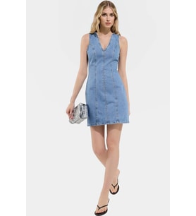 Kadın Denim Mini Elbise V Yaka Basic Kalıp Pamuk Günlük Yaz Stilleri Hafta Sonu Özel Günler