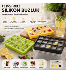 Renkli Pratik Buz Kalıbı - 15 Bölmeli - Silikon