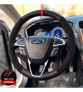 Ford Galaxy Mk4 Dikme Direksiyon Kılıfı Alcantara Süet Mat Karbon Kırmızı Yüzük ve Dikiş 2015-2023