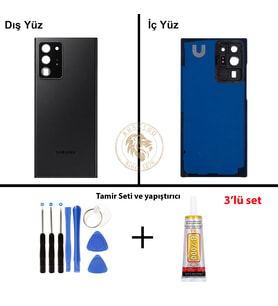 Samsung Note 20 Ultra Siyah Arka Pil Kapağı Batarya Kapağı Lazer Kesim + Yapıştırıcı ve Vida Seti