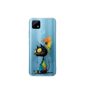 Realme C21 ile Uyumlu Splash Kedi Tasarımlı Şeffaf Silikon Kılıf