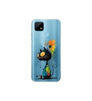 Realme C21 ile Uyumlu Splash Kedi Tasarımlı Şeffaf Silikon Kılıf