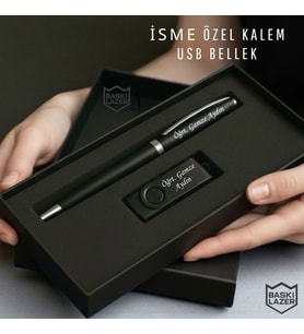 İsme Özel Kutulu Metal İmza Kalemi 32 GB Usb Bellek Hediye Seti