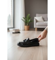 Enoch Hakiki Deri Siyah Püsküllü Casual Loafer (Esnek ve Kalın Tabanlı)