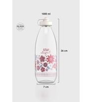 Renga Ufo Yazı Desenli 1000 ml Cam Şişe 182052 Mor (Bej)