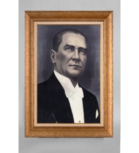 Altın Varaklı Çerçeveli Paspartulu Atatürk Tablo a67 (Gold)