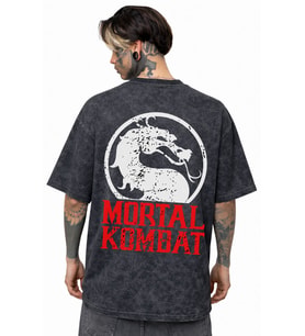 Mortal Kombat Anime Dizi Sırt Baskılı Unisex Oversize Eskitme Yıkamalı Tişört