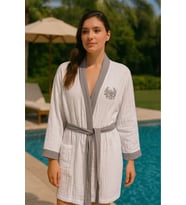 Baskılı Müslin Kimono Bornoz – Unisex  %100 Pamuk Yumuşacık 2 Katlı Doğal Kumaş (Gri)