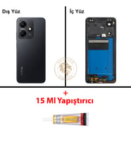 Infinix Hot 30 Siyah Uyumlu Orta Kasa + B7000 Yapıştırıcı Full Kasa Kapak Gövde Housing