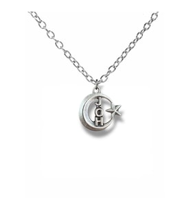 JÖH Yazılı Ay Yıldız Figürlü Kolye – Gümüş Renk Unisex Metal Takı