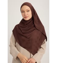 MıssColor A25256 Jakarlı Ekose Şifon Eşarp 120x120cm - Beyaz (Kahverengi)