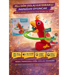 Pilli Dön-Dolaş Kaydıraklı Papağan Oyuncak Sesli & Müzikli Eğlenceli Kuş Oyunu (3+ Yaş)