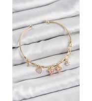 Pirinç Zirkon Taşlı Pembe Kalp Model Gold Renk Charm Bileklik