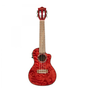 Lanikai QM-RDCEC Quilted Maple Elektro Ukulele - Kırmızı (Üst Segment - Concert Boy)  Kapitone Akçaağaç Kapak, Fishman Kula Preamp ve Ekolayzer, Parlak Kırmızı Finish, Zengin Rezonans  Ölçüler: Concert Boy