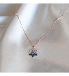 Kar Tanesi Mavi Zirkon Taşlı Rose Gold Kaplama Gümüş Kolye