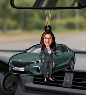 BK Gift Kişiye Özel Kadın Urla Renk Togg Karikatürlü Ahşap Plakalı Araba Dikiz Ayna Süsü-2 , Arkadaşa Hediye, Sevgiliye Hediye, Araba Hediyesi